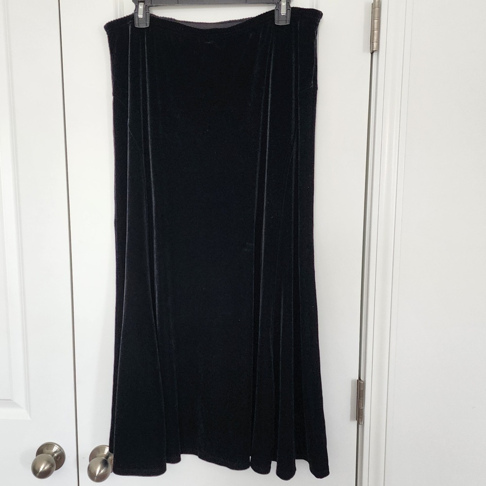 J.Jill Velvet Skirt Midi Stretch Black Elegant Career Party Size L